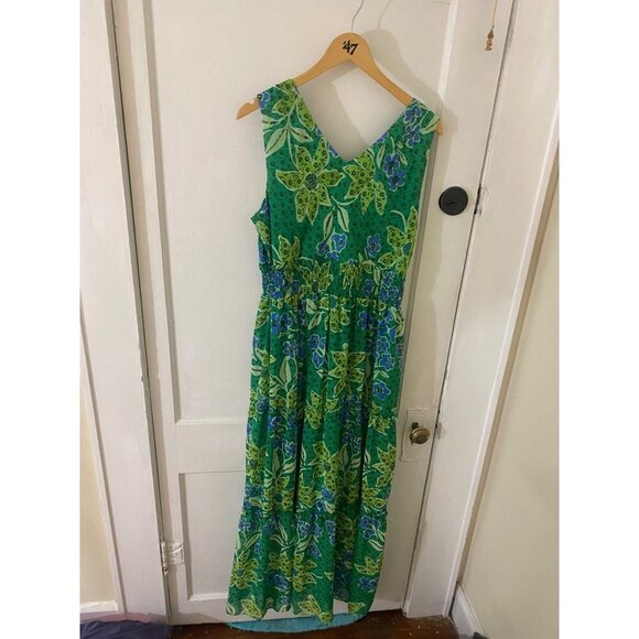Vintage Rabbit Rabbit Rabbit Women's Green Chiffon Maxi Dress - 14 - Picture 3 of 12